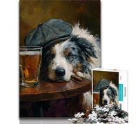 Jigsaw Puzzles 1000 Pieces for Adults Teens Australian Shepherd Smoking Puzzles for Adults,Stress Reliever Difficult Challenge Home Decoration Toys (size 75x50cm)