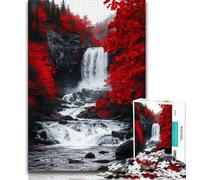 Jigsaw Puzzles 1000 Pieces for Adults Teens Autumn Waterfall,Stress Reliever Staycation Kill Time with Matching Poster And Trivia Sheet (38x26cm)