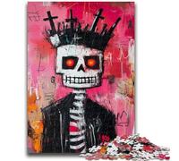 Jigsaw Puzzles 1000 Pieces for Adults Teens Basquiat-style Skeleton King Stress Reliever Difficult Challenge with Matching Poster And Trivia Sheet 26x38cm