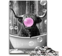 Jigsaw Puzzles 1000 Pieces for Adults Teens Bathroom Highland Cow Puzzles,Stress Reliever Difficult Challenge Secret Santa Gifts (38x26cm)