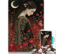 Jigsaw Puzzles 1000 Pieces for Adults Teens Beautiful Girl with Flowers,Stress Reliever Staycation Kill Time with Matching Poster And Trivia Sheet (38x26cm)