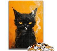 Jigsaw Puzzles 1000 Pieces for Adults Teens Black Cat Smoking Teenager Puzzles,Learning Educational Toys Family Games Unique Birthday And Gifts (75x50cm)