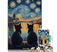 Jigsaw Puzzles 1000 Pieces for Adults Teens Black Cat Under The Night Sky,Challenging Game for Is Ideal As A Gift for The Whole Family 50x75cm