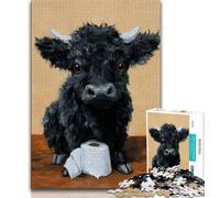 Jigsaw Puzzles 1000 Pieces for Adults Teens Black Cow Playing with Toilet Paper,Challenging Game for Is Ideal As A Gift for The Whole Family (38x26cm)