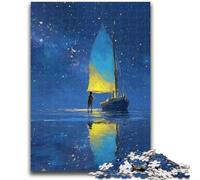 Jigsaw Puzzles 1000 Pieces for Adults Teens Boat Sailing Under The Starry Sky Toys Educational Games Stress Relieving Artists Collection, Fine Art 26x38cm