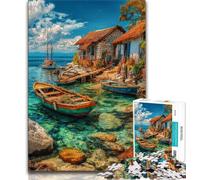 Jigsaw Puzzles 1000 Pieces for Adults Teens Boats on Resort Island,Stress Reliever Staycation Kill Time Wishlist with Santa Claus (75x50cm)