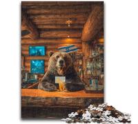 Jigsaw Puzzles 1000 Pieces for Adults Teens Brown Bear Drinking A Drink Toys Educational Games Stress Relieving Artists Collection, Fine Art 26x38cm