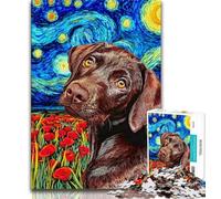 Jigsaw Puzzles 1000 Pieces for Adults Teens Brown Dog Under The Night Sky, Challenging Game And Family Play,Artists Collection, Fine Art for Age 14 Years Up 38x26cm
