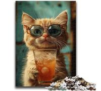 Jigsaw Puzzles 1000 Pieces for Adults Teens Cat Drinking Coffee Learning Educational Toys Family Games Educational Game for Birthday, Chrismas 50x75cm