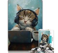 Jigsaw Puzzles 1000 Pieces for Adults Teens Cat Listening to Music 1000 Pieces for Teenagers,Educational Toys & Games for Adults And Teenagers (size 38x26cm)