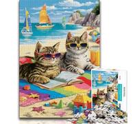 Jigsaw Puzzles 1000 Pieces for Adults Teens Cat on Vacation,family Fun Games Fun at Home Activities,Birthday Present,Travel Gifts (38x26cm)