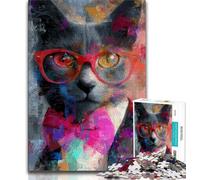 Jigsaw Puzzles 1000 Pieces for Adults Teens Cat Wearing Glasses,Stress Reliever Staycation Kill Time Wishlist with Santa Claus (75x50cm)
