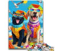 Jigsaw Puzzles 1000 Pieces for Adults Teens Cats And Dogs on The Beach 1000 Pieces for Adults,Stress Reliever Difficult Challenge Secret Santa Gifts (50x75cm)