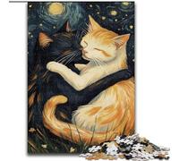 Jigsaw Puzzles 1000 Pieces for Adults Teens Cats Hugging The Night Sky, Stress Reliever Difficult Challenge Home Decoration Toys (Size 26x38cm)