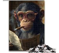 Jigsaw Puzzles 1000 Pieces for Adults Teens Chimpanzee Reading A Newspaper, Learning Educational for Is Ideal As A Gift for The Whole Family (Size 26x38cm)