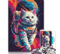Jigsaw Puzzles 1000 Pieces for Adults Teens Colourful Astronaut Cat 1000 Pieces for Teenagers,Educational Family Game Suitable for Desktop Decoration (size 38x26cm)