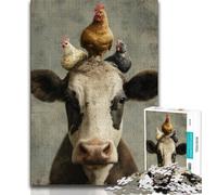 Jigsaw Puzzles 1000 Pieces for Adults Teens Cows And Hens,Challenging Game for Is Ideal As A Gift for The Whole Family (75x50cm)