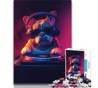 Jigsaw Puzzles 1000 Pieces for Adults Teens Dj French Bulldog Adult Puzzles,Challenging Game for Is Ideal As A Gift for The Whole Family 38x26cm