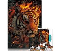Jigsaw Puzzles 1000 Pieces for Adults Teens Flame Tiger Adult Puzzles,Suitable for Desktop Decoration for And Age 14 (size 75x50cm)