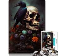 Jigsaw Puzzles 1000 Pieces for Adults Teens Floral Raven Skull 1000 Pieces for Adults,Stress Reliever Staycation Kill Time Wishlist with Santa Claus 38x26cm
