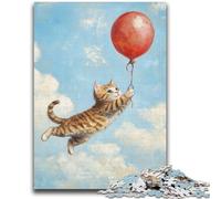 Jigsaw Puzzles 1000 Pieces for Adults Teens Flying Cat Family Fun with Matching Poster And Trivia Sheet for Age 14+ 50x75cm