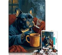 Jigsaw Puzzles 1000 Pieces for Adults Teens French Bulldog Drinking Coffee,family Fun Games Fun at Home Activities,Birthday Present,Travel Gifts (38x26cm)