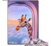 Jigsaw Puzzles 1000 Pieces for Adults Teens Giraffe Outside The Airplane Window, Stress Reliever Difficult Challenge Home Decoration Toys (Size 26x38cm)