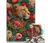 Jigsaw Puzzles 1000 Pieces for Adults Teens Golden Leopard in The Flowers Puzzles for Teenagers,for Educational Game Challenge Toy Unique Home Decor And Gifts 38x26cm