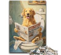 Jigsaw Puzzles 1000 Pieces for Adults Teens Golden Retriever on The Toilet Toys Educational Games Stress Relieving Artists Collection, Fine Art 26x38cm