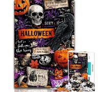 Jigsaw Puzzles 1000 Pieces for Adults Teens Halloween Collage,Stress Reliever Staycation Kill Time with Matching Poster And Trivia Sheet (38x26cm)