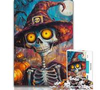 Jigsaw Puzzles 1000 Pieces for Adults Teens Halloween Skeleton,Stress Reliever Staycation Kill Time Wishlist with Santa Claus (38x26cm)