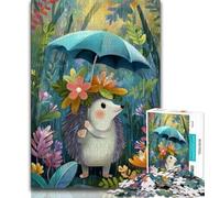 Jigsaw Puzzles 1000 Pieces for Adults Teens Hedgehog Holding An Umbrella 1000 Piece Jigsaw,Educational Stress Relief Toy Gifts for Friends And Family (size 38x26cm)