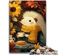 Jigsaw Puzzles 1000 Pieces for Adults Teens Hedgehog Wearing A Scarf Stress Reliever Difficult Challenge with Matching Poster And Trivia Sheet 50x75cm