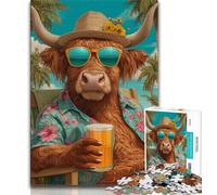 Jigsaw Puzzles 1000 Pieces for Adults Teens Highland Cow on Vacation,Challenging Game And Family Play Educational Game for Birthday,Chrismas (38x26cm)