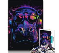 Jigsaw Puzzles 1000 Pieces for Adults Teens Hippo with Headphones 1000 Pieces for Teenagers,Educational Toys & Games for Adults And Teenagers (size 38x26cm)