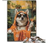 Jigsaw Puzzles 1000 Pieces for Adults Teens Husky in The Bathroom Challenging To Complete But Fun And Humorous Educational Game for Birthday 50x75cm