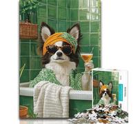 Jigsaw Puzzles 1000 Pieces for Adults Teens Husky in The Bathroom Jigsaw,Interesting Stress Reduction Parent-child Interaction (size 38x26cm)