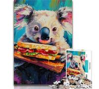 Jigsaw Puzzles 1000 Pieces for Adults Teens Koala Eating A Hamburger Puzzles for Adults,Family Educational Games Home Decoration Gift (size 75x50cm)