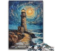 Jigsaw Puzzles 1000 Pieces for Adults Teens Lighthouse Under The Night Sky Educational Game Challenge Toy Wall Decoration Unique Birthday And Xmas Gifts 26x38cm