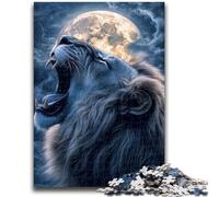 Jigsaw Puzzles 1000 Pieces for Adults Teens Lion Under The Moon Family Fun with Matching Poster And Trivia Sheet for Age 14+ 26x38cm