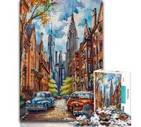 Jigsaw Puzzles 1000 Pieces for Adults Teens Lovely City Landscape in Watercolour Puzzles for Teenagers,Challenging Family Activity Games DIY Toy for Home Wall Decor Gifts (size 75x50cm)