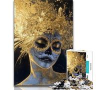 Jigsaw Puzzles 1000 Pieces for Adults Teens Mexican Style Golden Skull, Stress Reliever Staycation Kill Time,gifts for Friends And Family for for Age 14 38x26cm