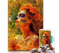Jigsaw Puzzles 1000 Pieces for Adults Teens Mexican Style Skull,Stress Reliever Staycation Kill Time Wishlist with Santa Claus (75x50cm)