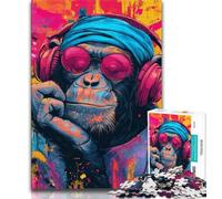 Jigsaw Puzzles 1000 Pieces for Adults Teens Monkey Listening to Music 1000 Piece Jigsaw,Challenging Game Toys Wall Decoration Unique Birthday And Xmas Gifts (size 75x50cm)