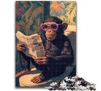 Jigsaw Puzzles 1000 Pieces for Adults Teens Monkey on The Toilet Toys Educational Games Stress Relieving Artists Collection, Fine Art 50x75cm