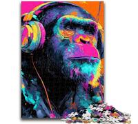 Jigsaw Puzzles 1000 Pieces for Adults Teens Monkey with Headphones Challenging Game Toys for Is Ideal As A Gift for The Whole Family 26x38cm