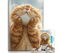 Jigsaw Puzzles 1000 Pieces for Adults Teens Orange Cat Holding Face 1000 Piece Puzzle,with Matching Poster And Trivia Sheet for Ages 14+ 26x38cm