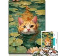 Jigsaw Puzzles 1000 Pieces for Adults Teens Orange Cat in The River Jigsaw,Interesting Stress Reduction Parent-child Interaction (size 75x50cm)