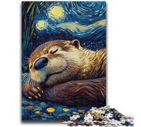Jigsaw Puzzles 1000 Pieces for Adults Teens Otter Night Sky Stress Reliever Difficult Challenge with Matching Poster And Trivia Sheet 26x38cm