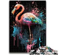 Jigsaw Puzzles 1000 Pieces for Adults Teens Paintsplash Flamingo Family Fun with Matching Poster And Trivia Sheet for Age 14+ 26x38cm